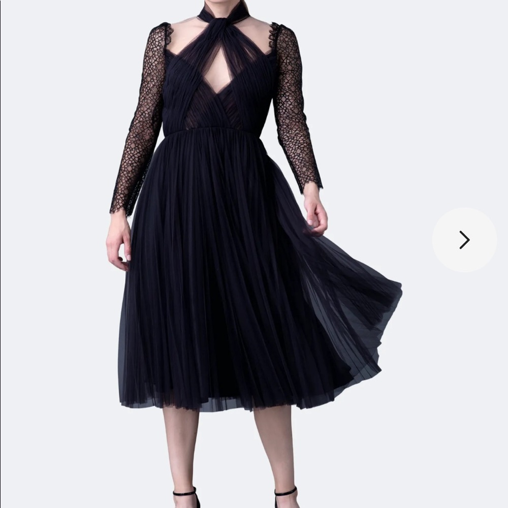Burnett New York Hillary Illusion Pleated MIDI Dress Size 12